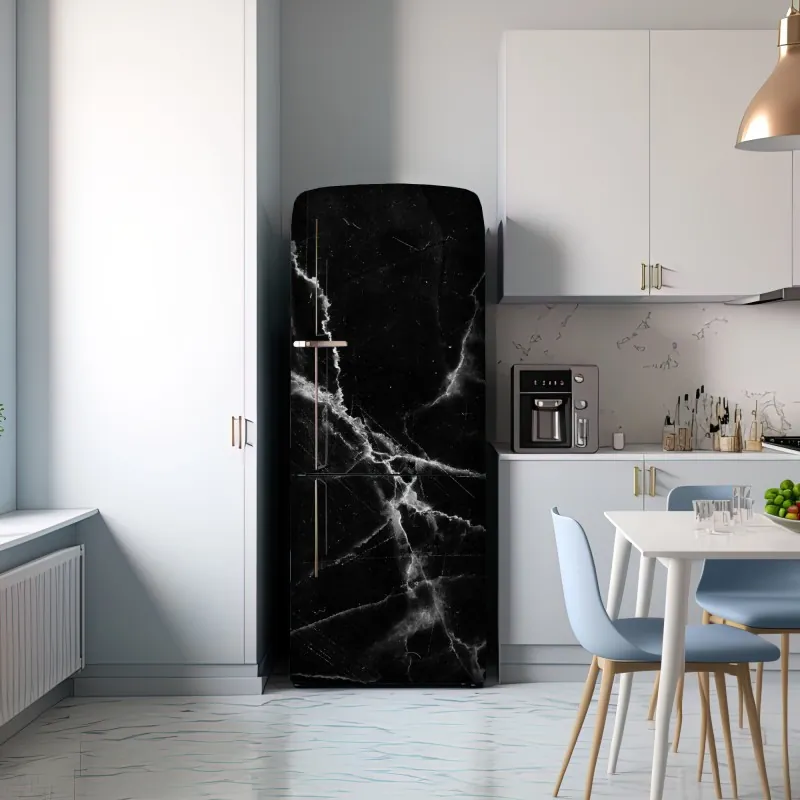 Naklejka na lodówkę czarny marmur z żyłami – Wallissimo® Naklejka na lodówkę czarny marmur z żyłami – Wallissimo®