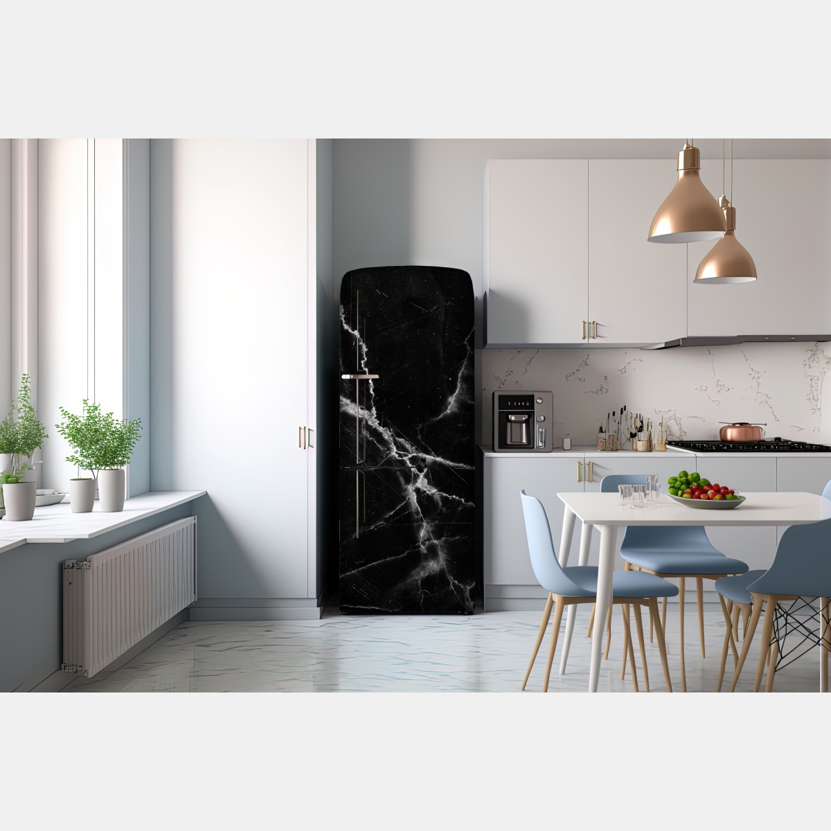 Naklejka na lodówkę czarny marmur z żyłami – Wallissimo® Naklejka na lodówkę czarny marmur z żyłami – Wallissimo®