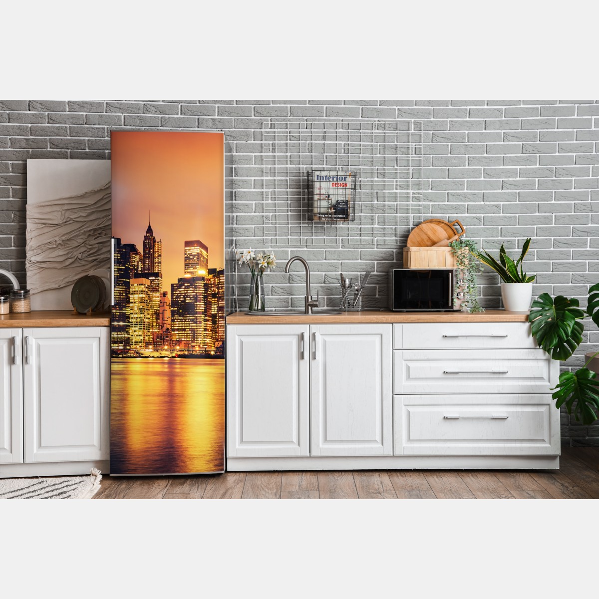 Naklejka na lodówkę Nowy Jork panorama o zachodzie słońca – Wallissimo® Naklejka na lodówkę Nowy Jork panorama o zachodzie słońca – Wallissimo®