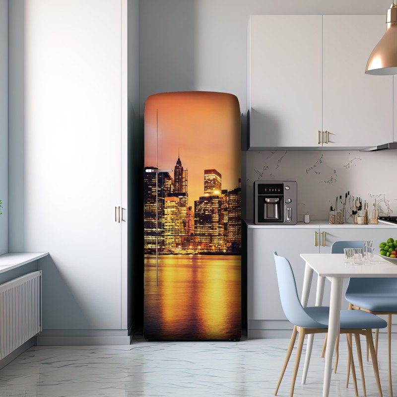 Naklejka na lodówkę Nowy Jork panorama o zachodzie słońca – Wallissimo® Naklejka na lodówkę Nowy Jork panorama o zachodzie słońca – Wallissimo®