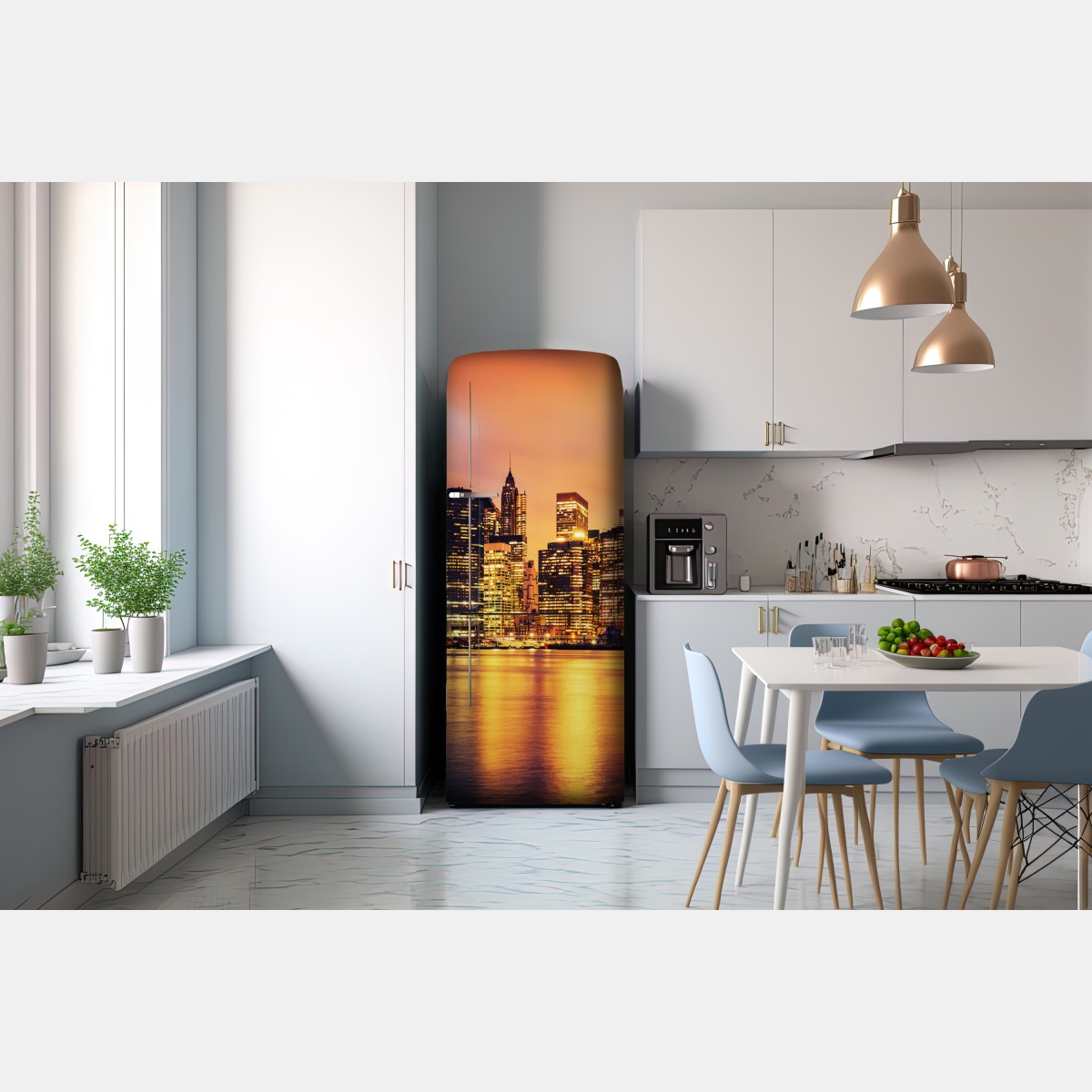 Naklejka na lodówkę Nowy Jork panorama o zachodzie słońca – Wallissimo® Naklejka na lodówkę Nowy Jork panorama o zachodzie słońca – Wallissimo®