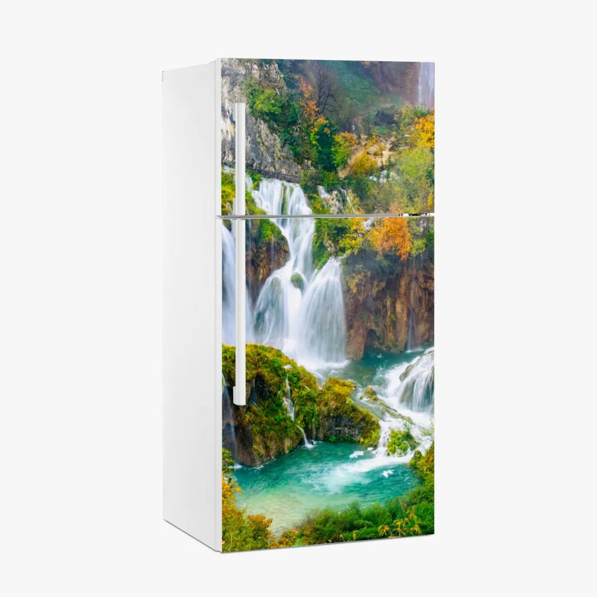 Naklejka na lodówkę turkusowy wodospad jesienią – Wallissimo® Naklejka na lodówkę turkusowy wodospad jesienią – Wallissimo®