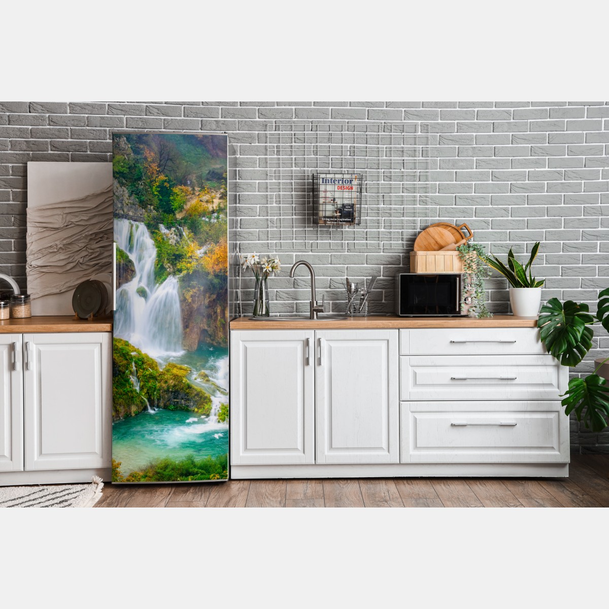 Naklejka na lodówkę turkusowy wodospad jesienią – Wallissimo® Naklejka na lodówkę turkusowy wodospad jesienią – Wallissimo®