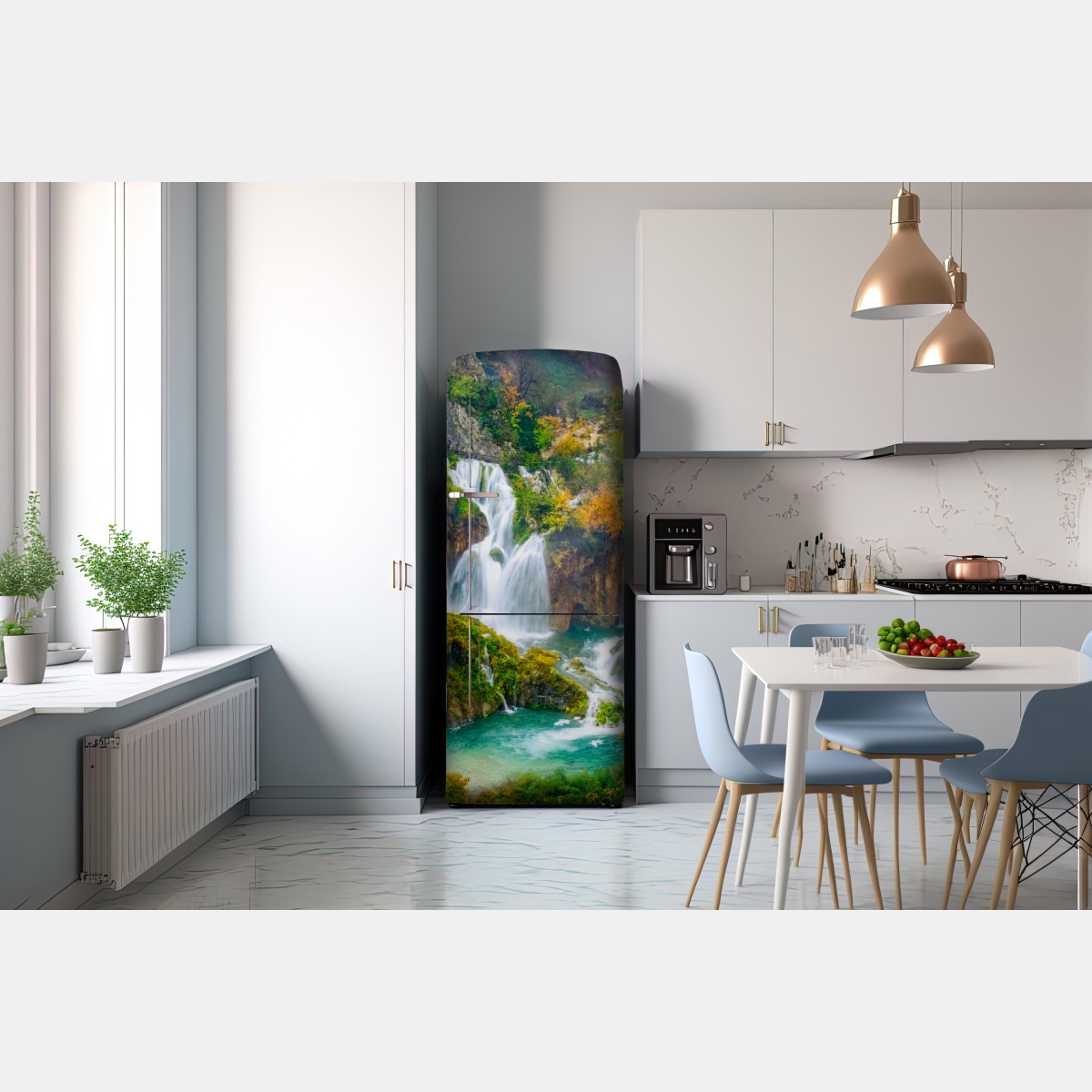 Naklejka na lodówkę turkusowy wodospad jesienią – Wallissimo® Naklejka na lodówkę turkusowy wodospad jesienią – Wallissimo®