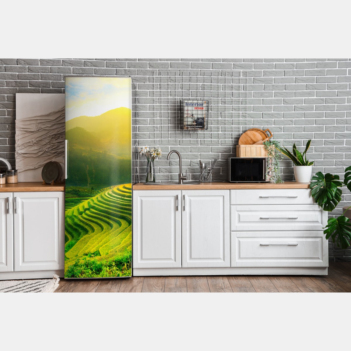 Naklejka na lodówkę złote tarasy ryżowe o wschodzie słońca – Wallissimo® Naklejka na lodówkę złote tarasy ryżowe o wschodzie słońca – Wallissimo®