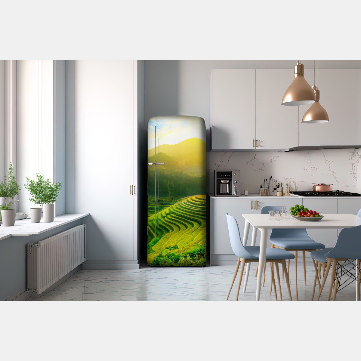 Naklejka na lodówkę złote tarasy ryżowe o wschodzie słońca – Wallissimo® Naklejka na lodówkę złote tarasy ryżowe o wschodzie słońca – Wallissimo®
