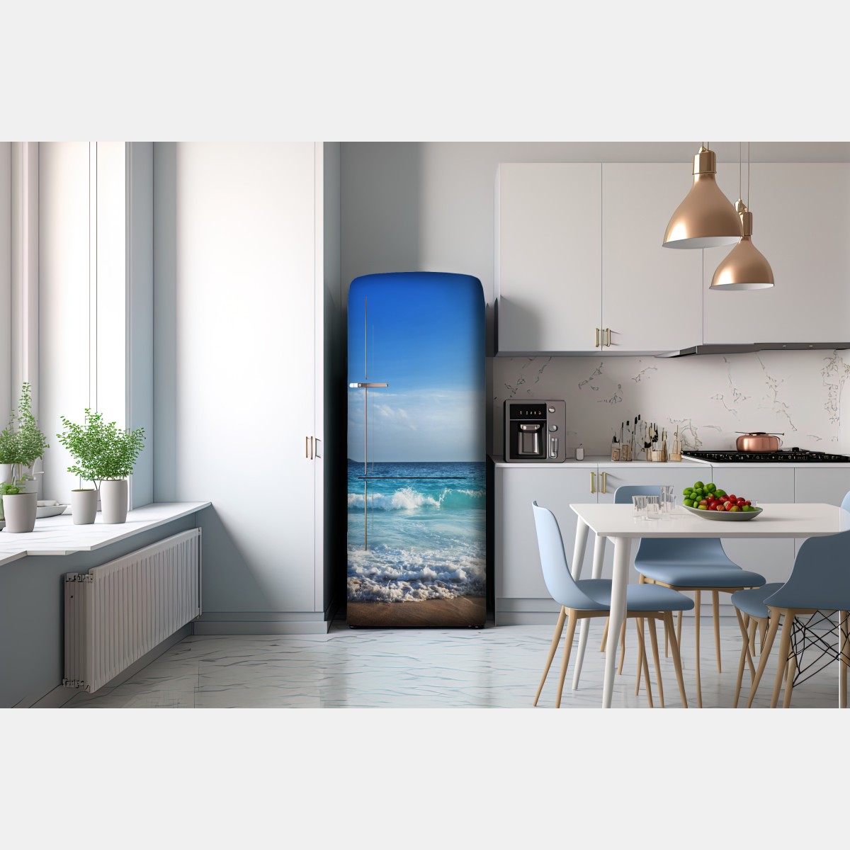 Naklejka na lodówkę tropikalna plaża na Seszelach o zachodzie słońca – Wallissimo® Naklejka na lodówkę tropikalna plaża na Seszelach o zachodzie słońca – Wallissimo®