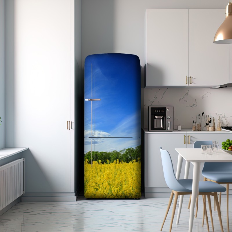 Naklejka na lodówkę Polskie pole rzepaku pod błękitnym niebem – Wallissimo® Naklejka na lodówkę Polskie pole rzepaku pod błękitnym niebem – Wallissimo®