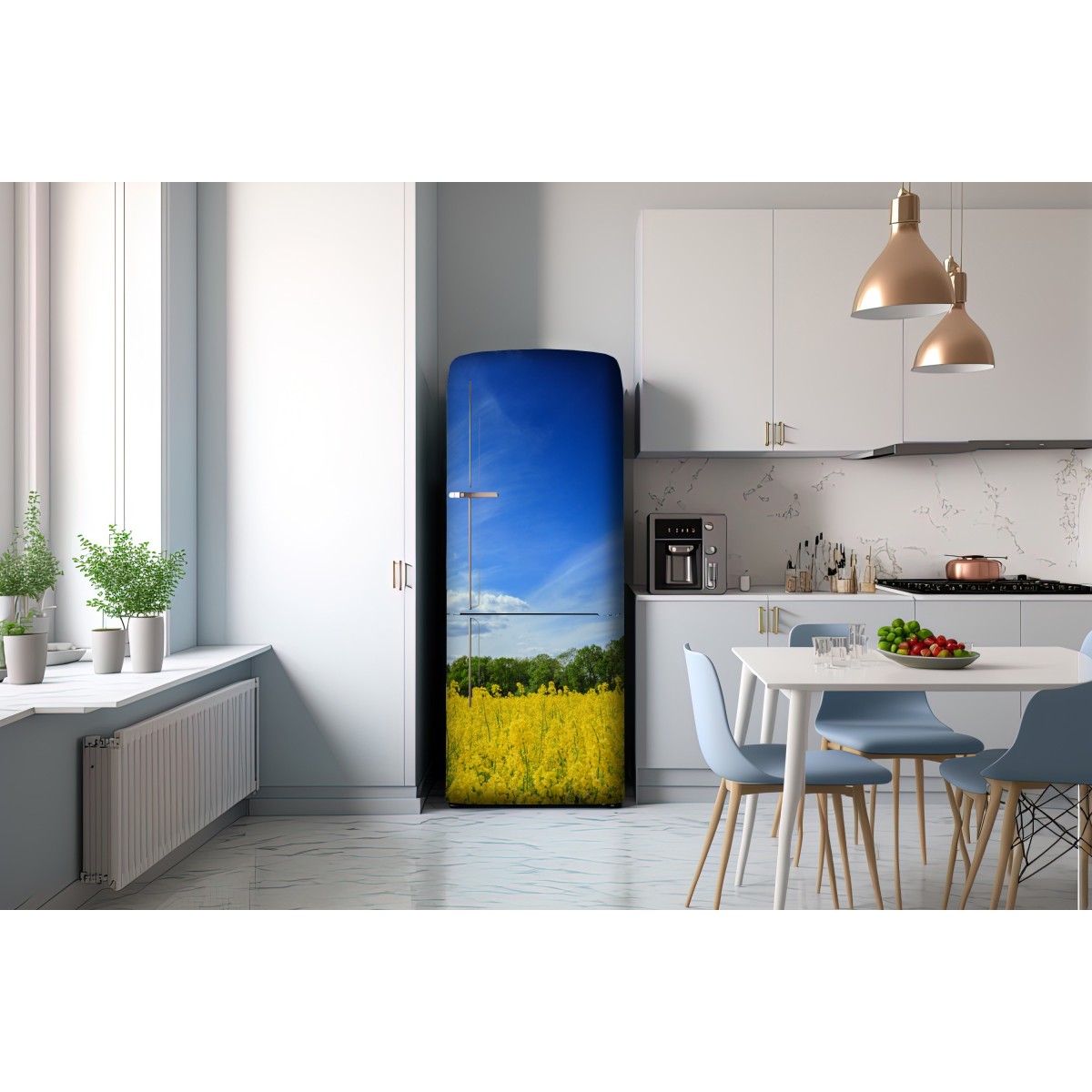 Naklejka na lodówkę Polskie pole rzepaku pod błękitnym niebem – Wallissimo® Naklejka na lodówkę Polskie pole rzepaku pod błękitnym niebem – Wallissimo®