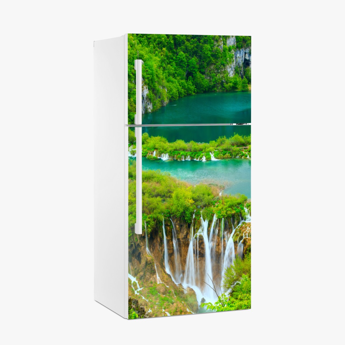 Fridge sticker lush waterfall and turquoise lakes panorama