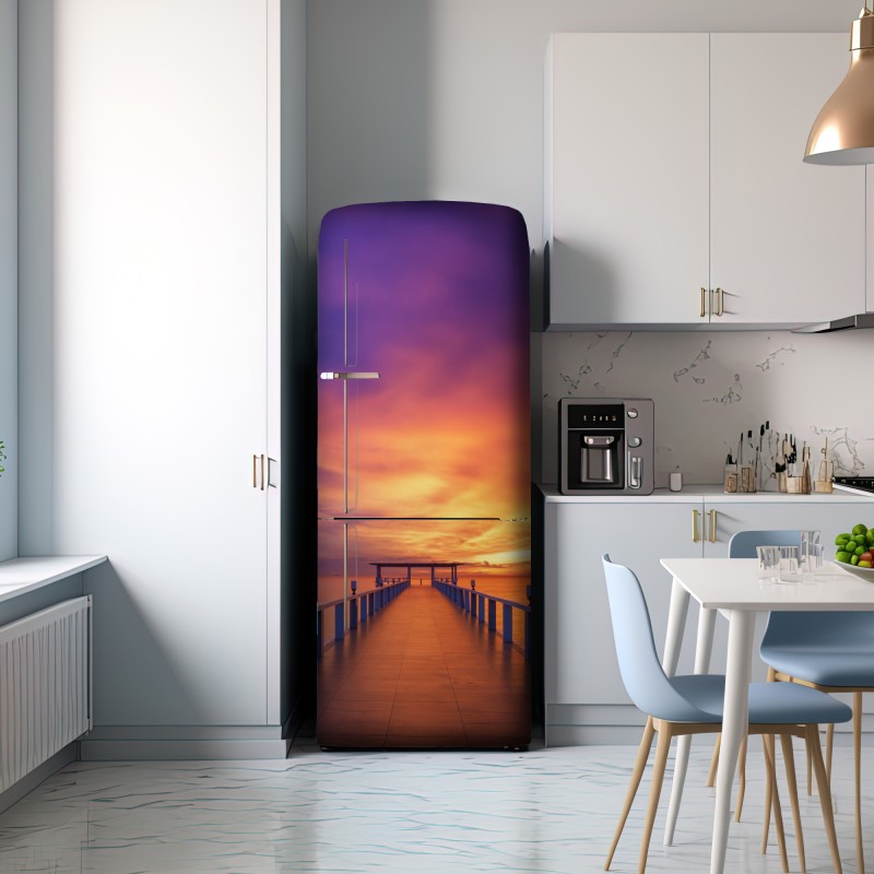 Naklejka na lodówkę molo o zachodzie słońca na plaży – Wallissimo® Naklejka na lodówkę molo o zachodzie słońca na plaży – Wallissimo®