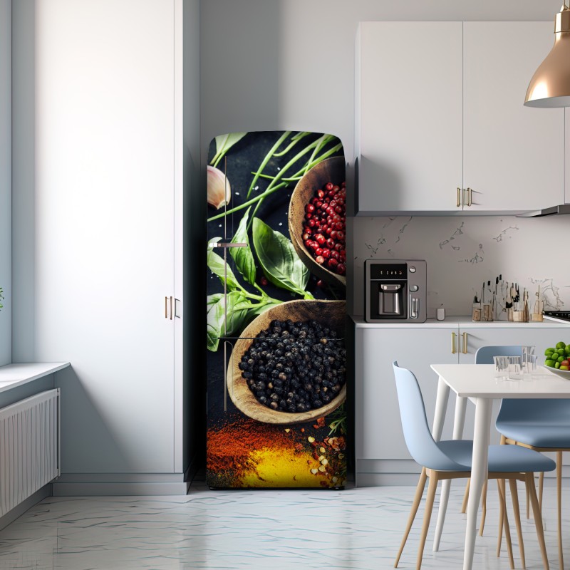 Naklejka na lodówkę żywe przyprawy i świeże zioła – Wallissimo® Naklejka na lodówkę żywe przyprawy i świeże zioła – Wallissimo®