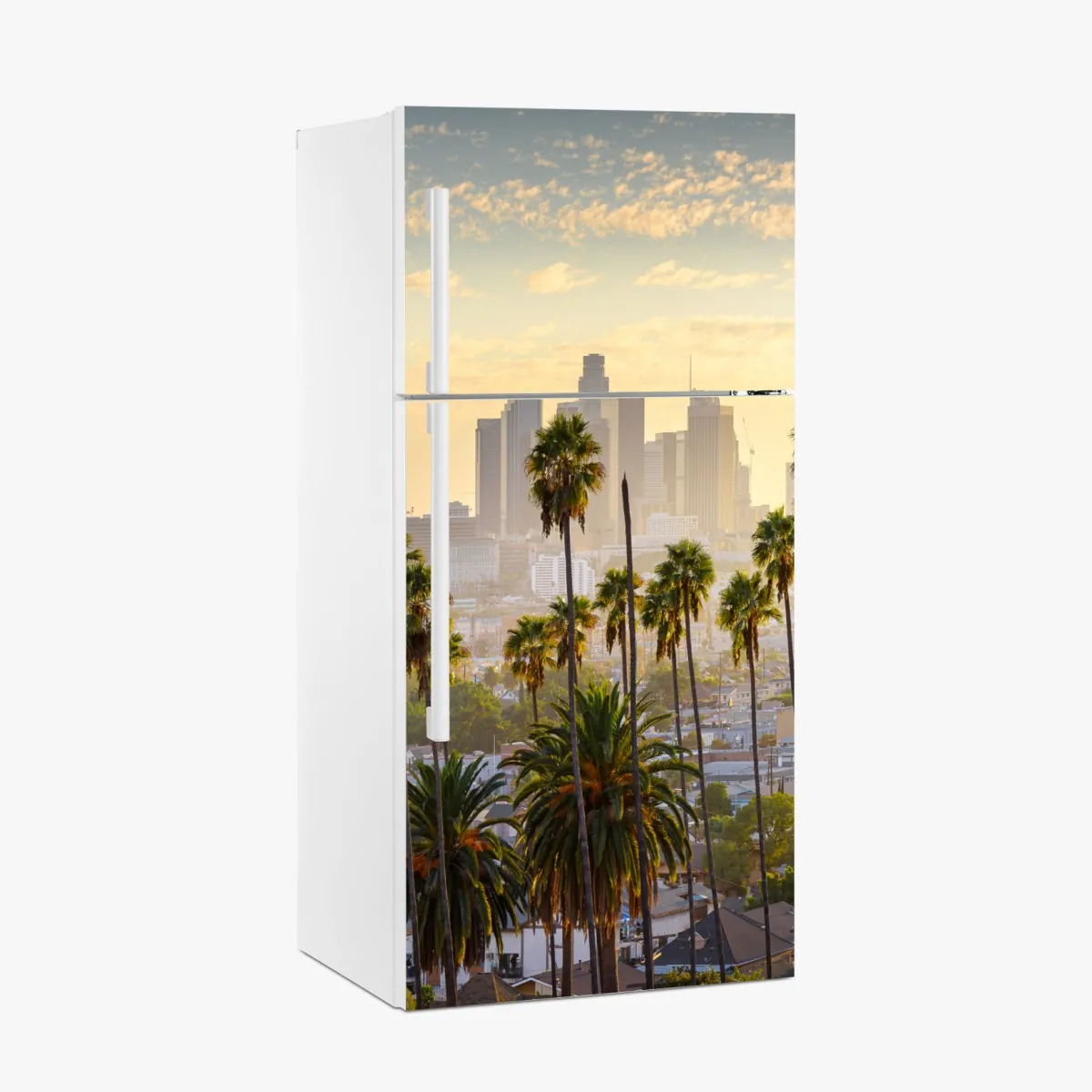 Naklejka na lodówkę złota panorama Los Angeles z palmami – Wallissimo® Naklejka na lodówkę złota panorama Los Angeles z palmami – Wallissimo®