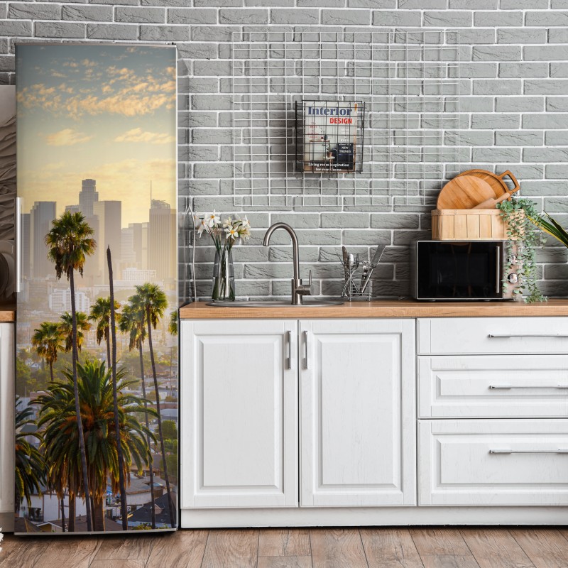 Naklejka na lodówkę luksusowy złoty wzór kwiatowy na granacie – Wallissimo®