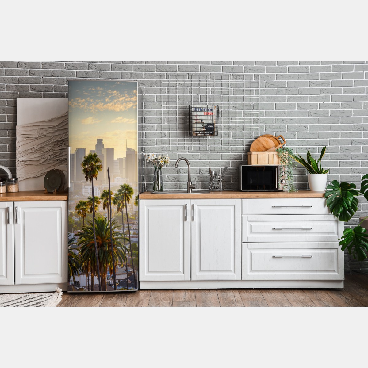 Naklejka na lodówkę złota panorama Los Angeles z palmami – Wallissimo® Naklejka na lodówkę złota panorama Los Angeles z palmami – Wallissimo®