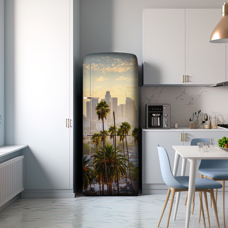 Naklejka na lodówkę złota panorama Los Angeles z palmami – Wallissimo® Naklejka na lodówkę złota panorama Los Angeles z palmami – Wallissimo®