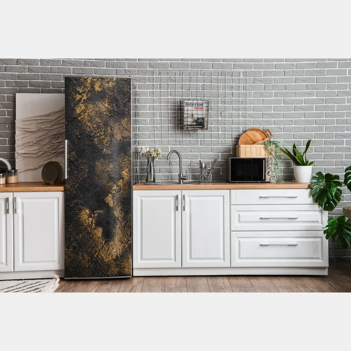 Naklejka na lodówkę czarno-złota teksturowana abstrakcja ścienna – Wallissimo® Naklejka na lodówkę czarno-złota teksturowana abstrakcja ścienna – Wallissimo®