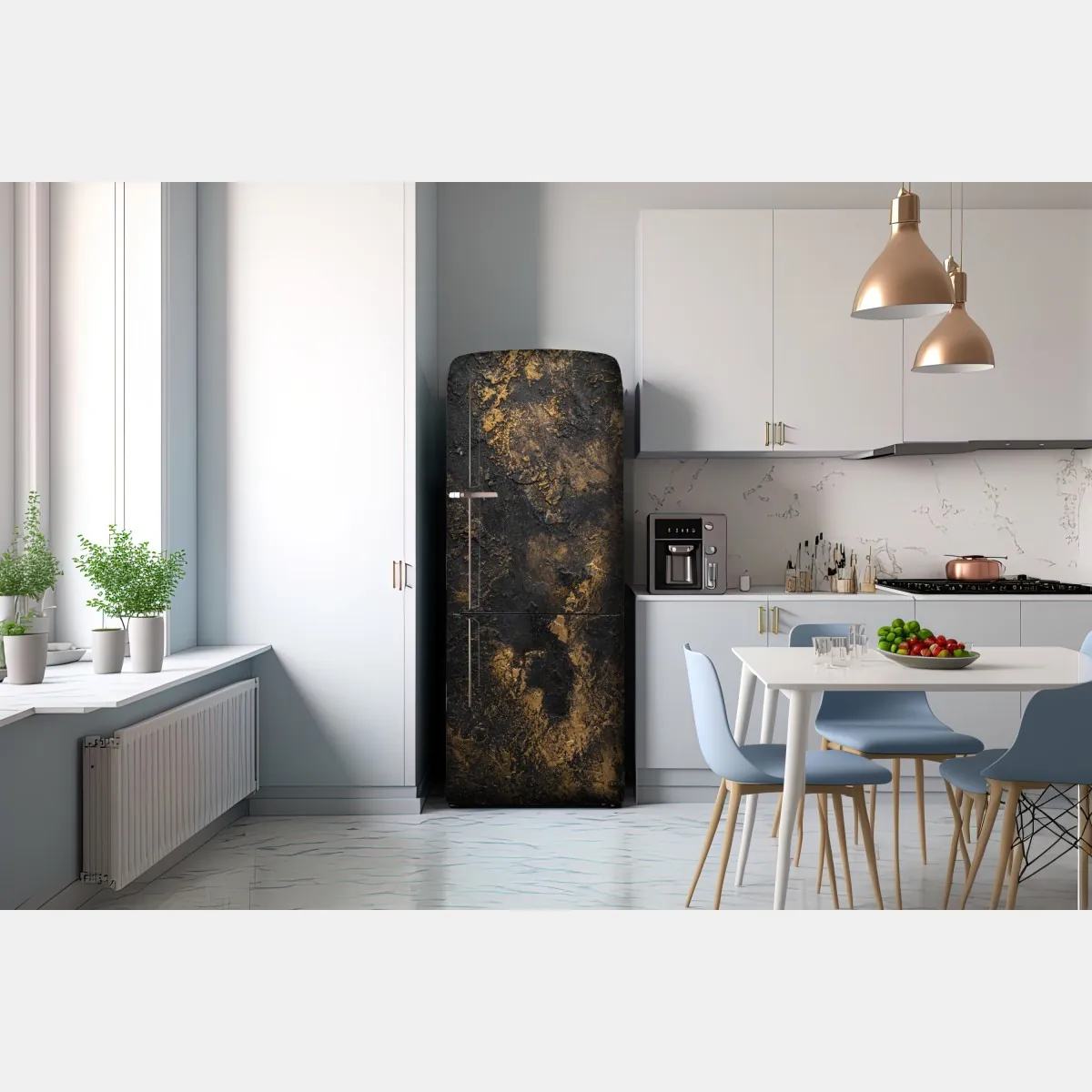 Naklejka na lodówkę czarno-złota teksturowana abstrakcja ścienna – Wallissimo® Naklejka na lodówkę czarno-złota teksturowana abstrakcja ścienna – Wallissimo®
