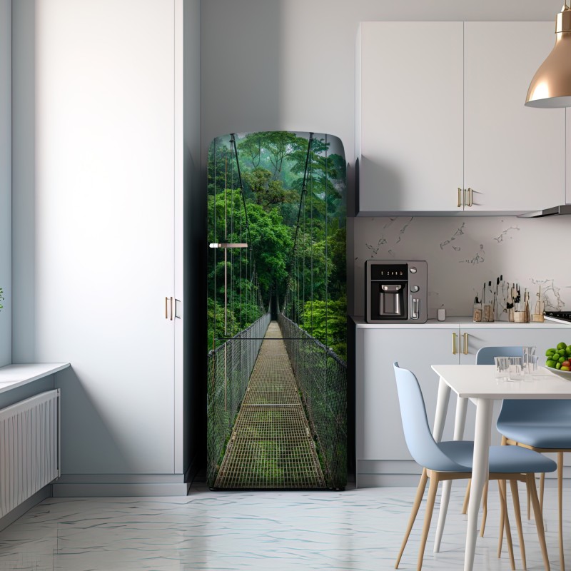Naklejka na lodówkę wiszący most w bujnej dżungli – Wallissimo® Naklejka na lodówkę wiszący most w bujnej dżungli – Wallissimo®