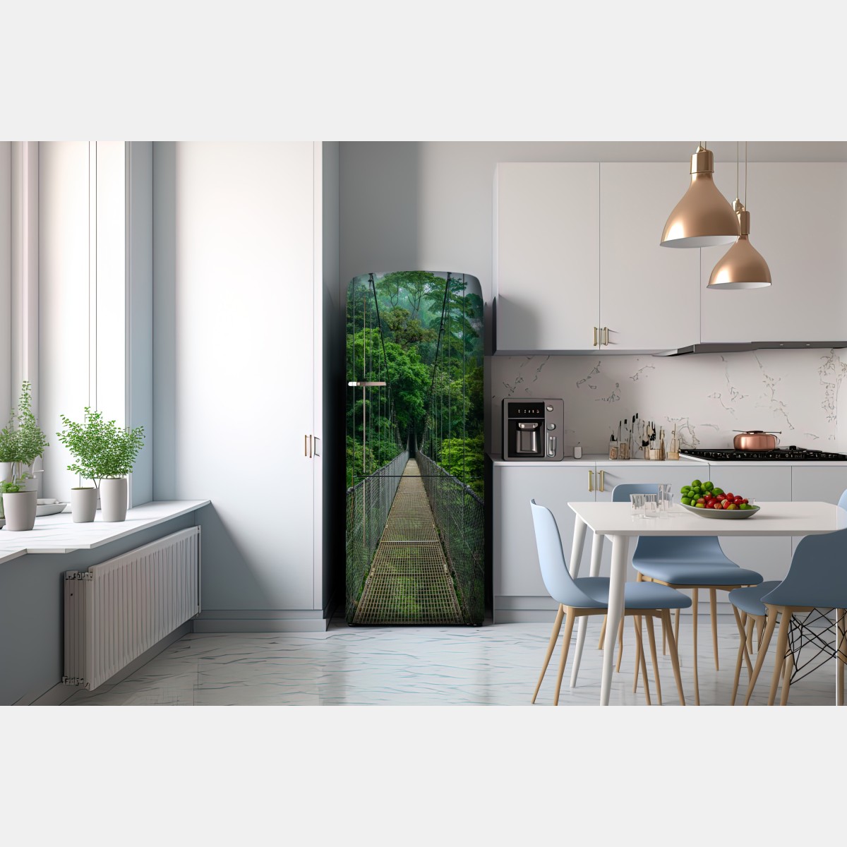 Naklejka na lodówkę wiszący most w bujnej dżungli – Wallissimo® Naklejka na lodówkę wiszący most w bujnej dżungli – Wallissimo®