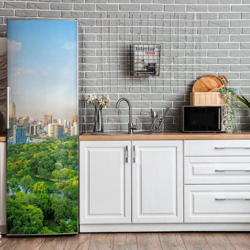 Naklejka na lodówkę delikatny rozproszony wzór kwiatowy na głębokim turkusie – Wallissimo®