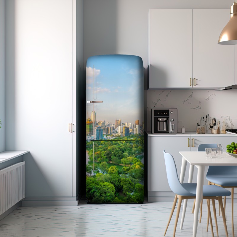 Naklejka na lodówkę Bangkok panorama nad parkiem Lumpini – Wallissimo® Naklejka na lodówkę Bangkok panorama nad parkiem Lumpini – Wallissimo®