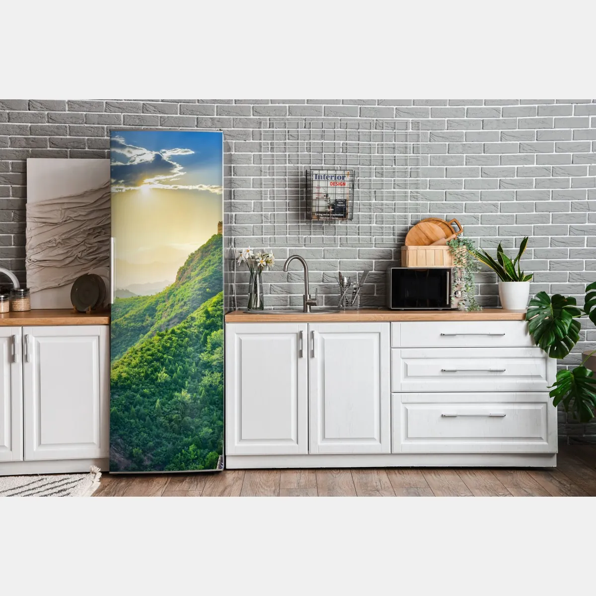 Naklejka na lodówkę Wielki Mur o świcie nad zielonymi górami – Wallissimo® Naklejka na lodówkę Wielki Mur o świcie nad zielonymi górami – Wallissimo®