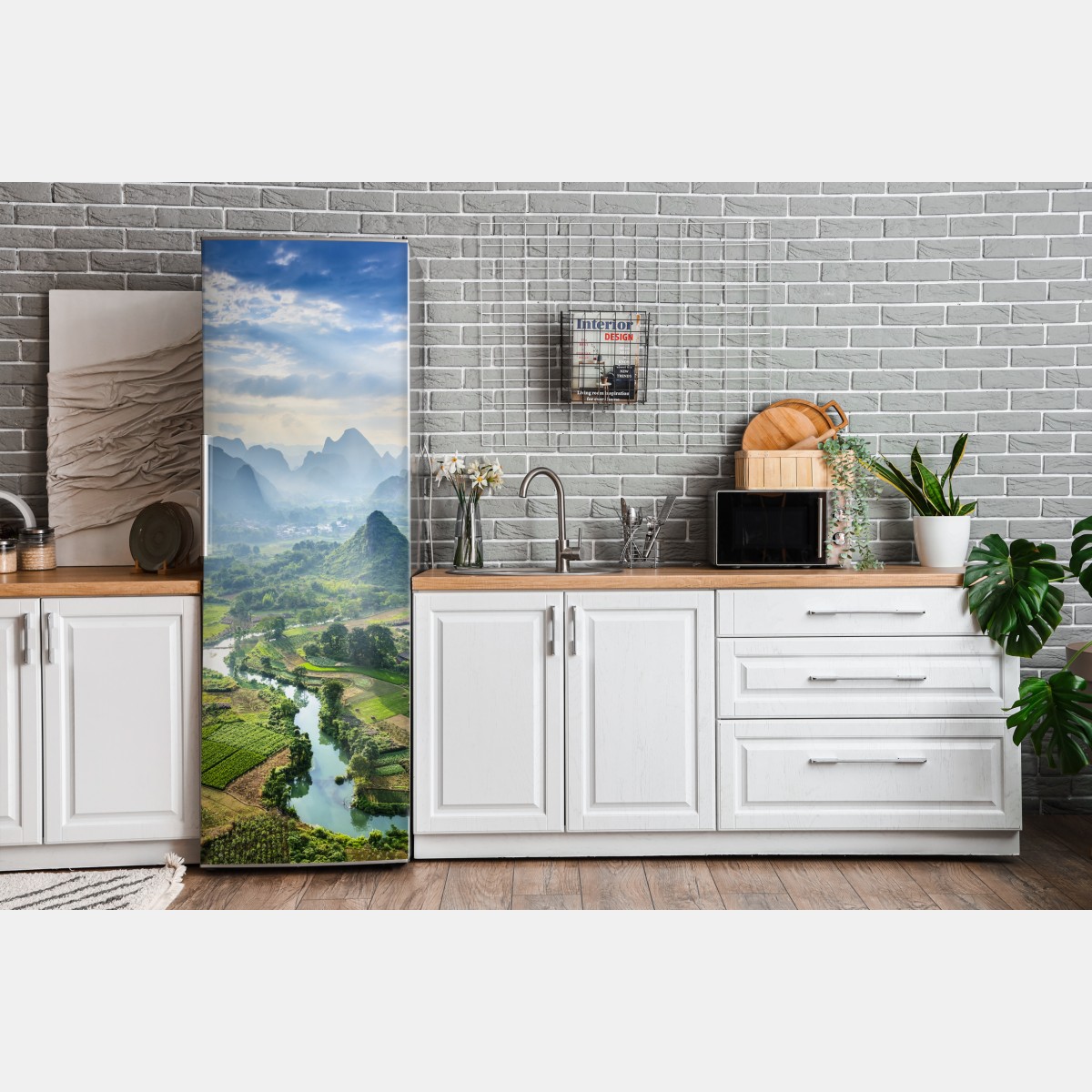 Naklejka na lodówkę mglista dolina górska z karstowymi szczytami o świcie – Wallissimo® Naklejka na lodówkę mglista dolina górska z karstowymi szczytami o świcie – Wallissimo®