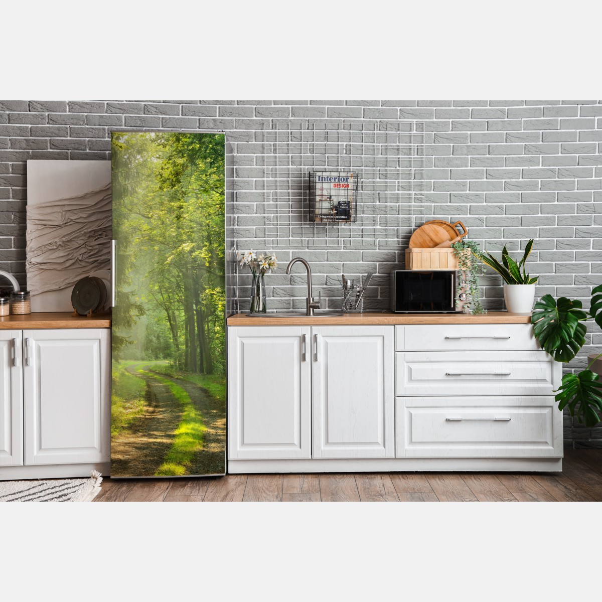 Naklejka na lodówkę słoneczna ścieżka w lesie – Wallissimo® Naklejka na lodówkę słoneczna ścieżka w lesie – Wallissimo®