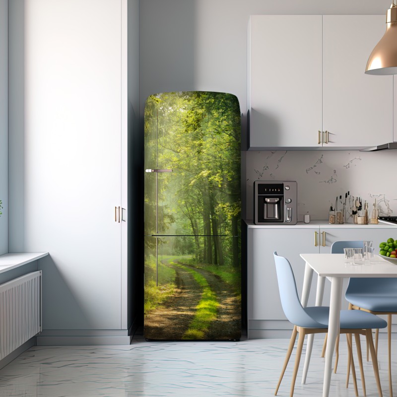 Naklejka na lodówkę słoneczna ścieżka w lesie – Wallissimo® Naklejka na lodówkę słoneczna ścieżka w lesie – Wallissimo®