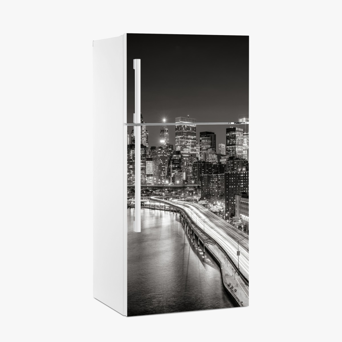 Fridge sticker monochrome city skyline at night