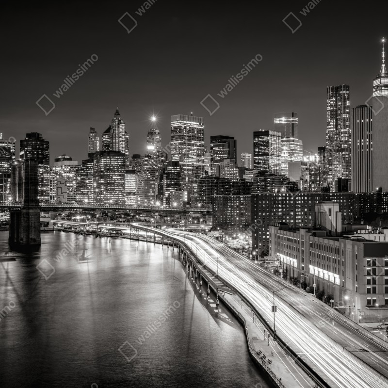 Naklejka na lodówkę czarno-biała panorama miasta nocą – Wallissimo® Naklejka na lodówkę czarno-biała panorama miasta nocą – Wallissimo®