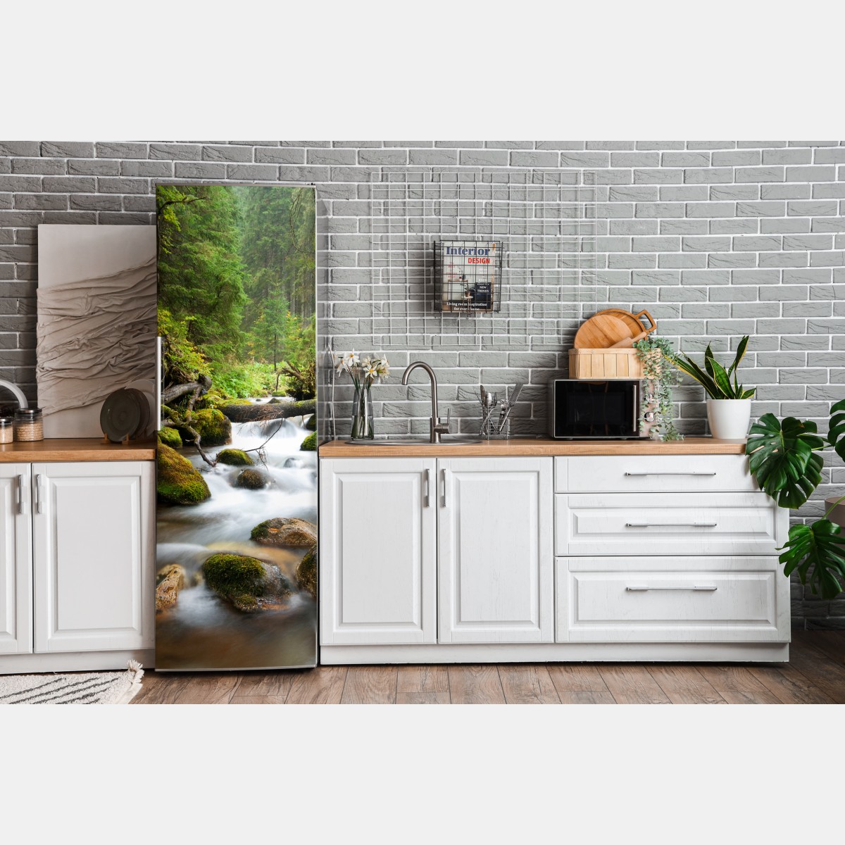 Naklejka na lodówkę porośnięty mchem strumień leśny – Wallissimo® Naklejka na lodówkę porośnięty mchem strumień leśny – Wallissimo®