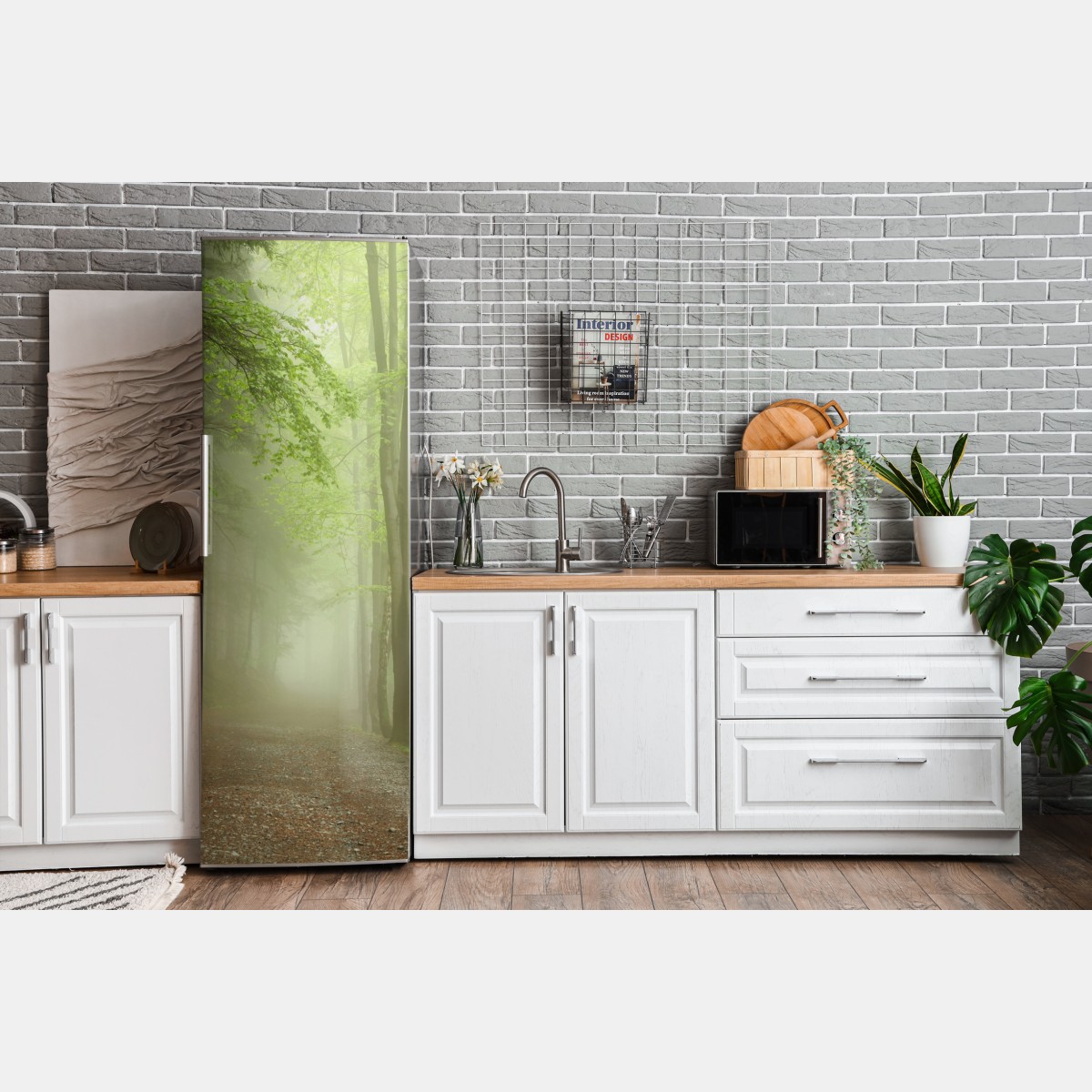 Naklejka na lodówkę mglisty leśny szlak – Wallissimo® Naklejka na lodówkę mglisty leśny szlak – Wallissimo®