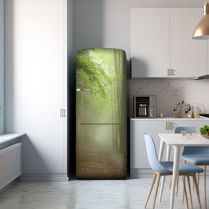Naklejka na lodówkę mglisty leśny szlak – Wallissimo® Naklejka na lodówkę mglisty leśny szlak – Wallissimo®