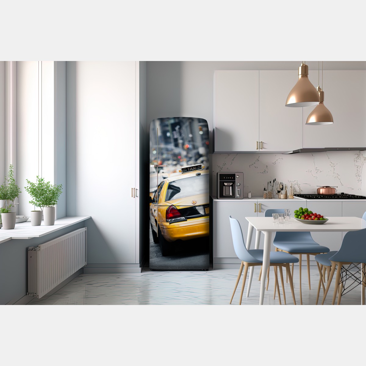Naklejka na lodówkę żółte taksówki na ruchliwej ulicy Nowego Jorku – Wallissimo® Naklejka na lodówkę żółte taksówki na ruchliwej ulicy Nowego Jorku – Wallissimo®