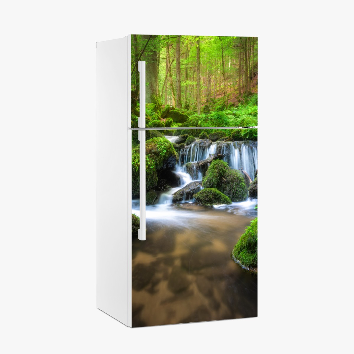 Fridge sticker tranquil mossy forest waterfall