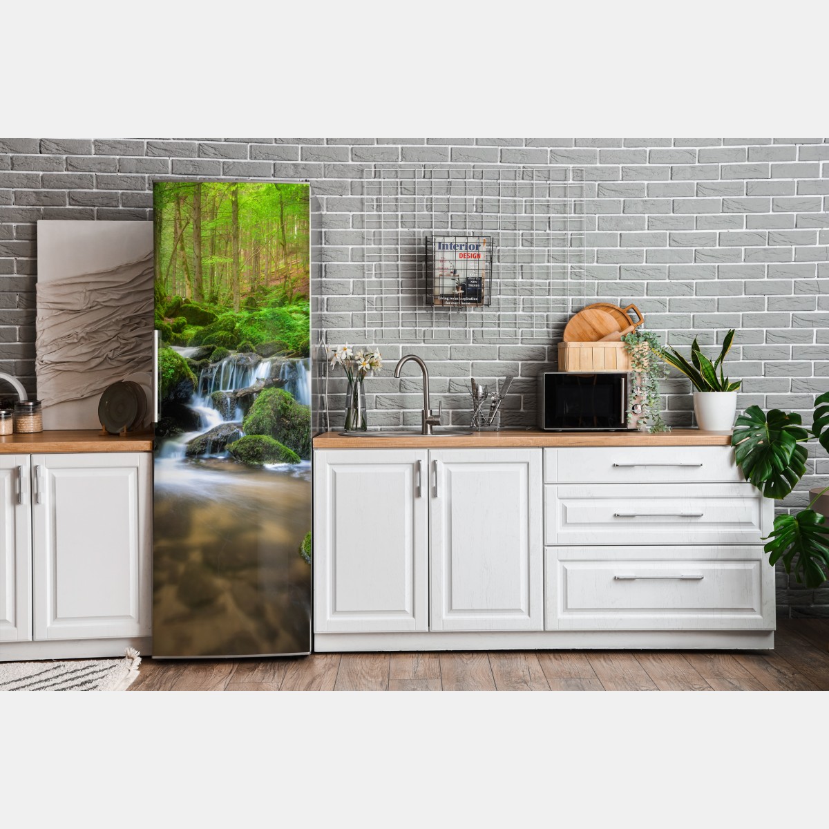 Naklejka na lodówkę spokojny mechowy wodospad w lesie – Wallissimo® Naklejka na lodówkę spokojny mechowy wodospad w lesie – Wallissimo®