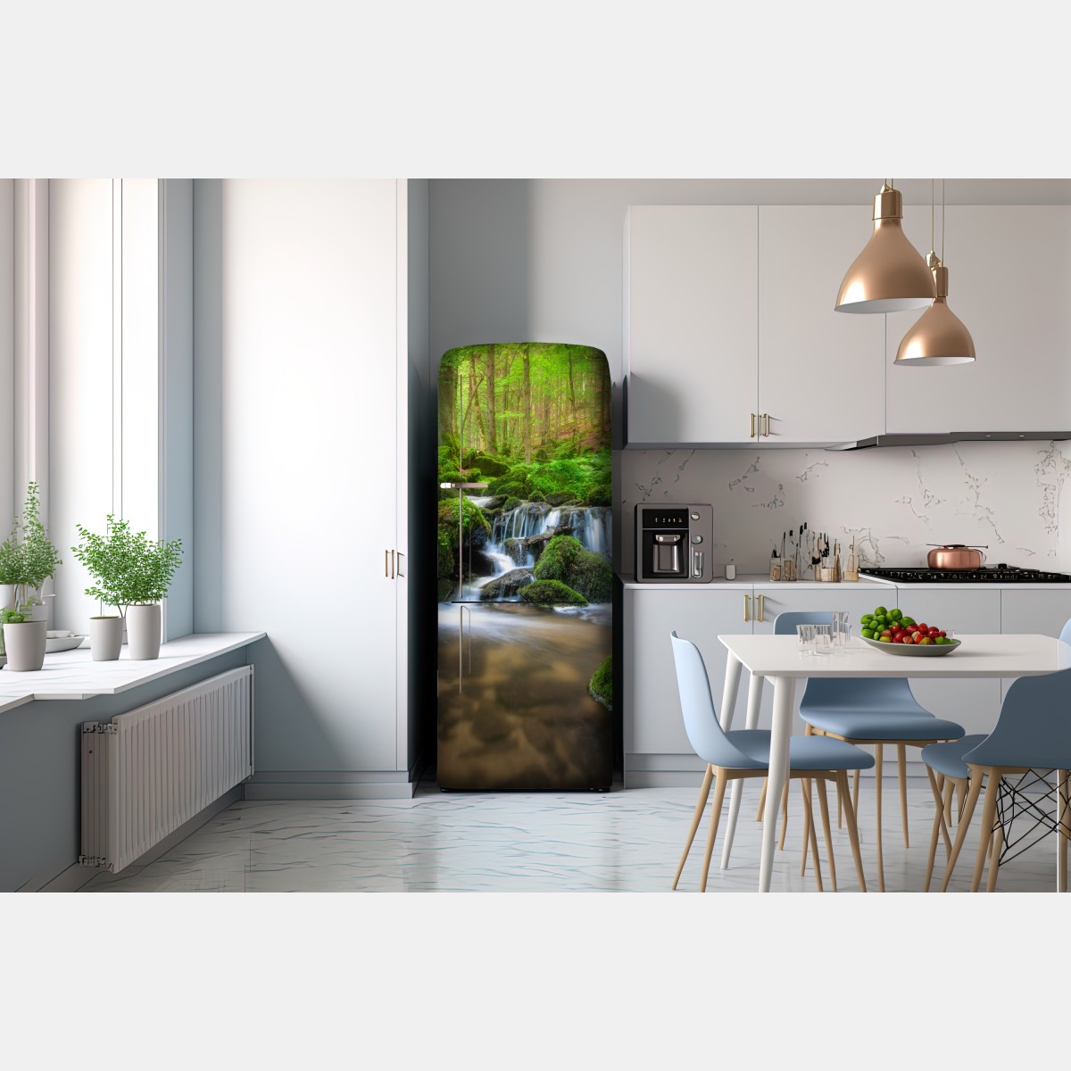 Naklejka na lodówkę spokojny mechowy wodospad w lesie – Wallissimo® Naklejka na lodówkę spokojny mechowy wodospad w lesie – Wallissimo®