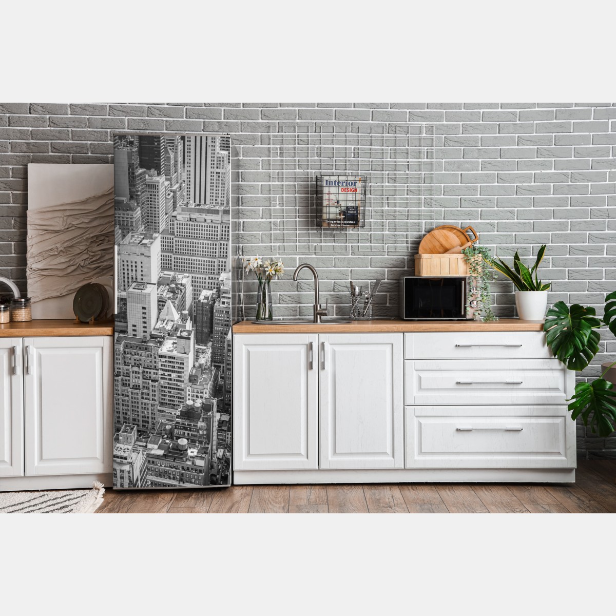 Naklejka na lodówkę lotnicza panorama miasta w odcieniach szarości – Wallissimo® Naklejka na lodówkę lotnicza panorama miasta w odcieniach szarości – Wallissimo®