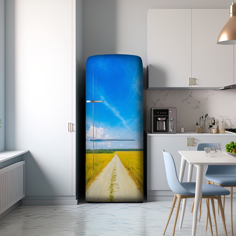 Naklejka na lodówkę złote pole pod szerokim błękitnym niebem – Wallissimo® Naklejka na lodówkę złote pole pod szerokim błękitnym niebem – Wallissimo®