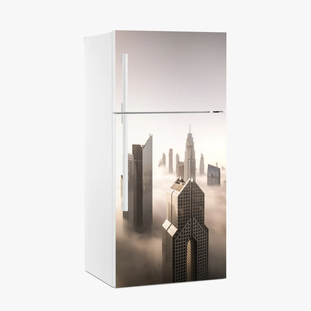 Naklejka na lodówkę mglista panorama Dubaju nad chmurami – Wallissimo® Naklejka na lodówkę mglista panorama Dubaju nad chmurami – Wallissimo®
