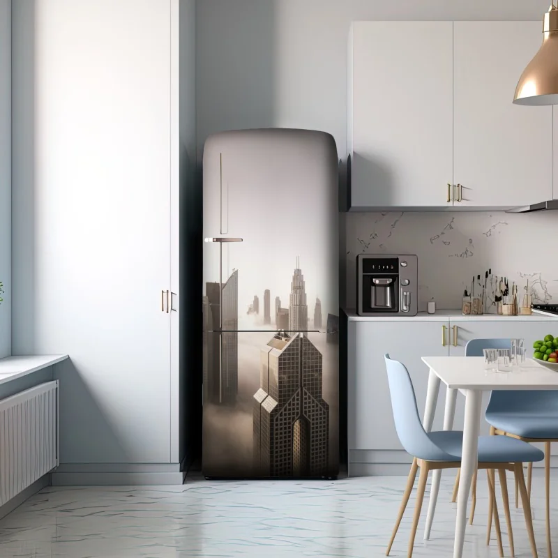 Naklejka na lodówkę mglista panorama Dubaju nad chmurami – Wallissimo® Naklejka na lodówkę mglista panorama Dubaju nad chmurami – Wallissimo®