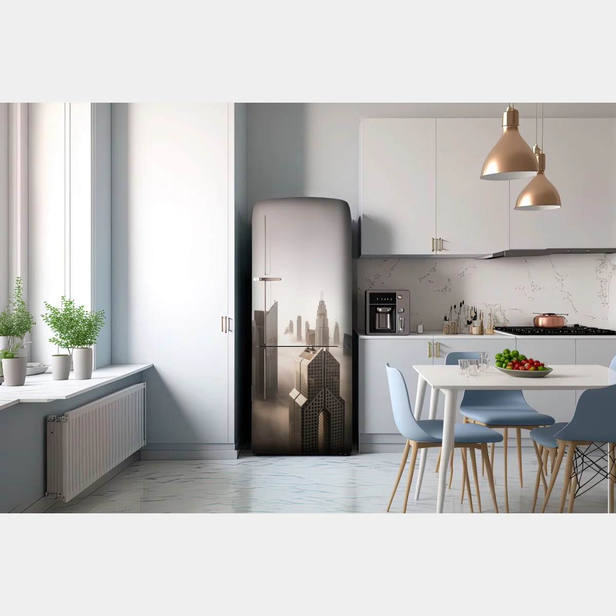 Naklejka na lodówkę mglista panorama Dubaju nad chmurami – Wallissimo® Naklejka na lodówkę mglista panorama Dubaju nad chmurami – Wallissimo®