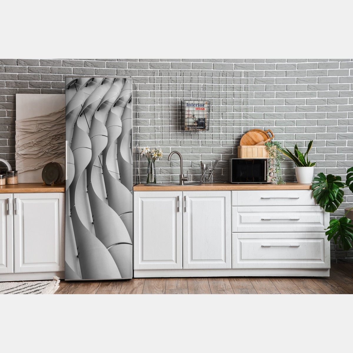 Naklejka na lodówkę falisty wzór architektoniczny w odcieniach szarości – Wallissimo® Naklejka na lodówkę falisty wzór architektoniczny w odcieniach szarości – Wallissimo®