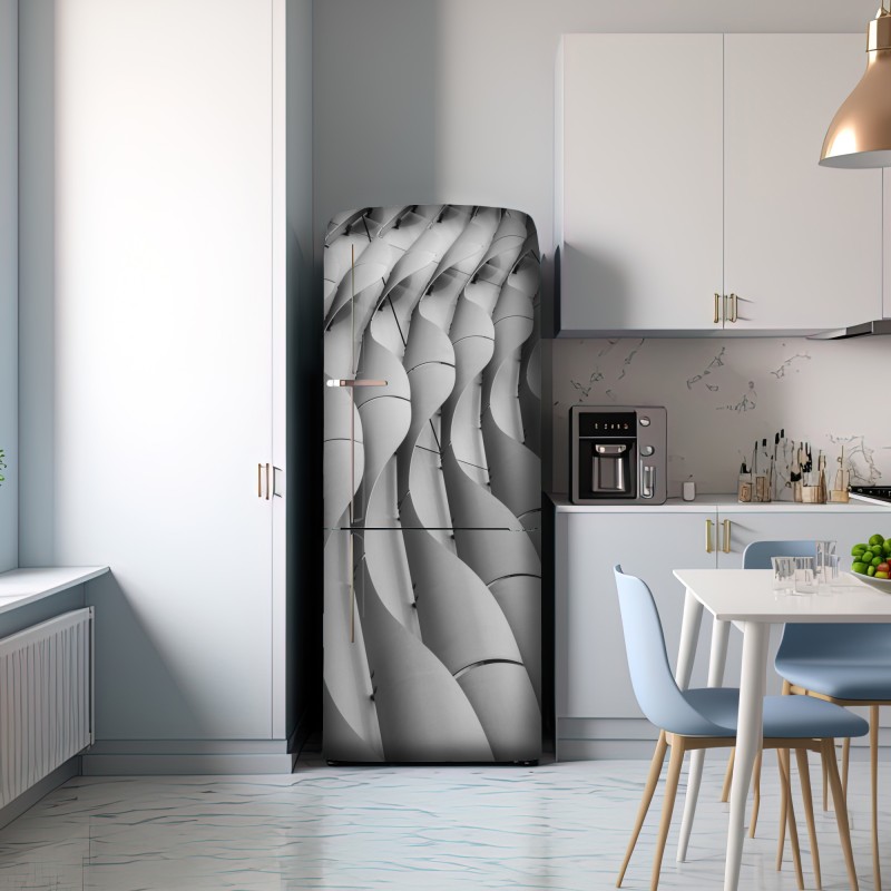 Naklejka na lodówkę falisty wzór architektoniczny w odcieniach szarości – Wallissimo® Naklejka na lodówkę falisty wzór architektoniczny w odcieniach szarości – Wallissimo®