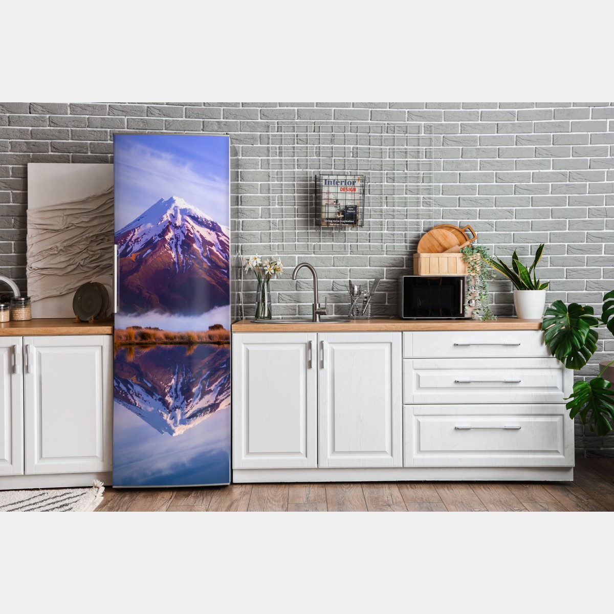 Naklejka na lodówkę majestatyczne odbicie góry o wschodzie słońca – Wallissimo® Naklejka na lodówkę majestatyczne odbicie góry o wschodzie słońca – Wallissimo®