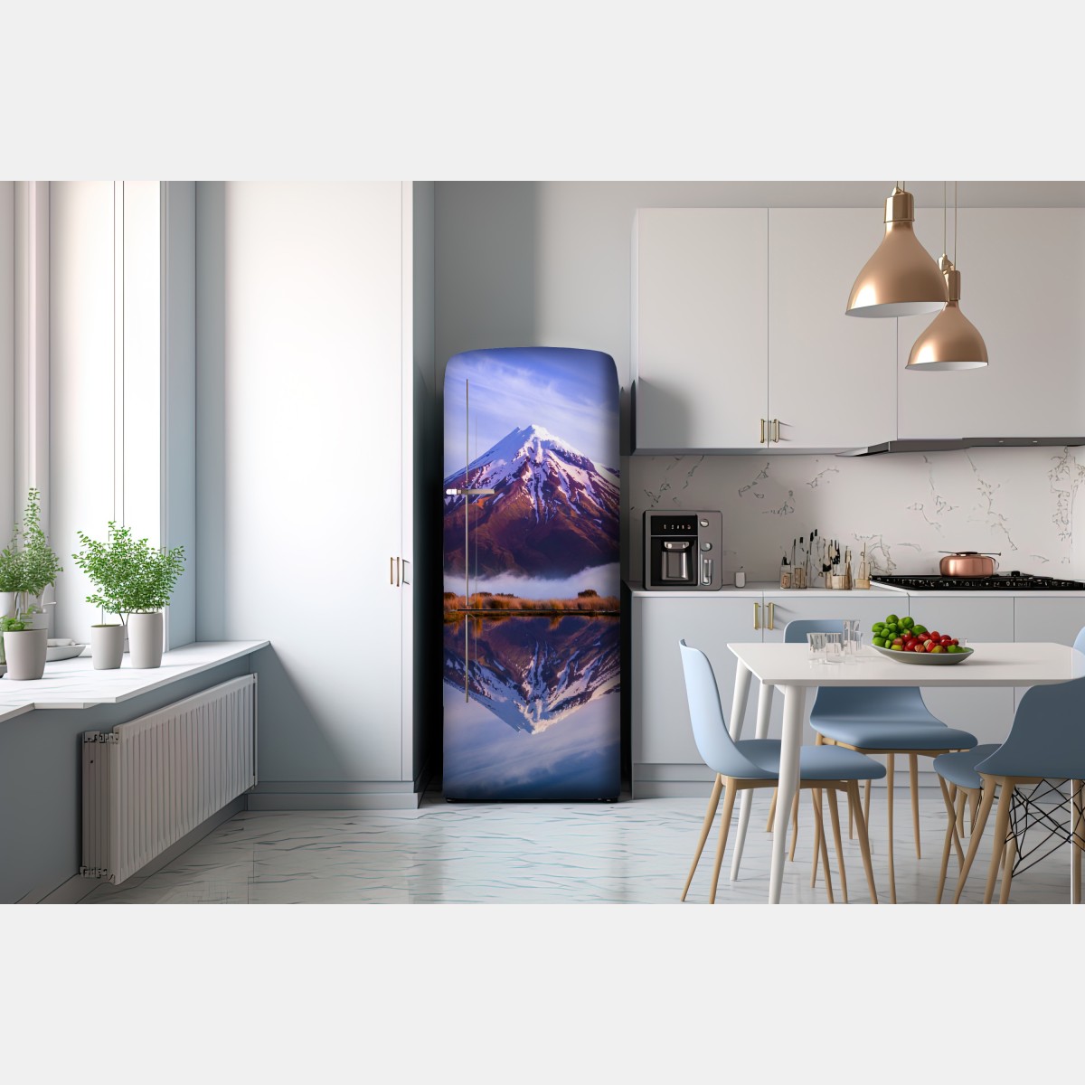 Naklejka na lodówkę majestatyczne odbicie góry o wschodzie słońca – Wallissimo® Naklejka na lodówkę majestatyczne odbicie góry o wschodzie słońca – Wallissimo®