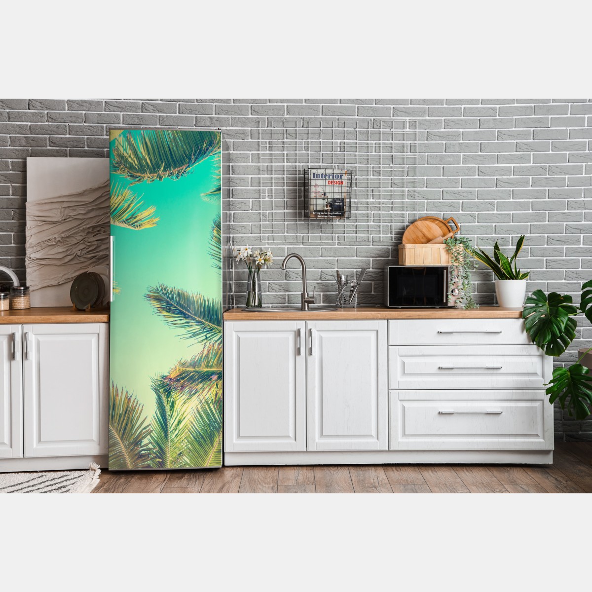 Naklejka na lodówkę vintage turkusowy baldachim palm – Wallissimo® Naklejka na lodówkę vintage turkusowy baldachim palm – Wallissimo®