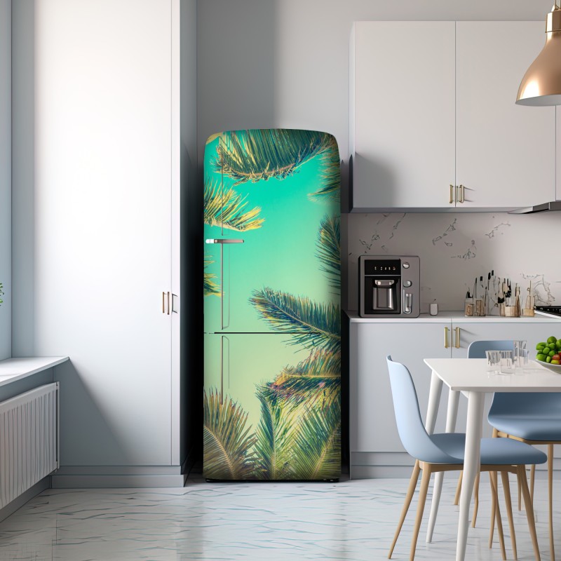 Naklejka na lodówkę vintage turkusowy baldachim palm – Wallissimo® Naklejka na lodówkę vintage turkusowy baldachim palm – Wallissimo®